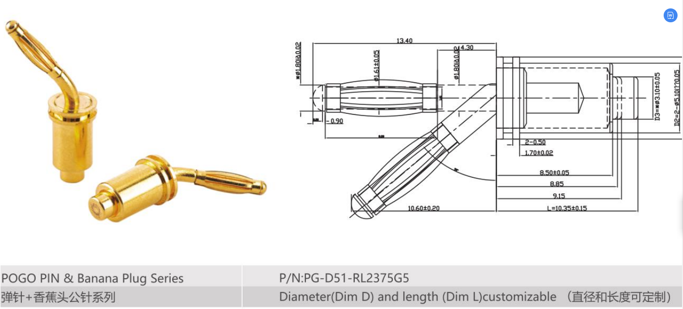 Pogo pin with banana plug series spring loaded connector